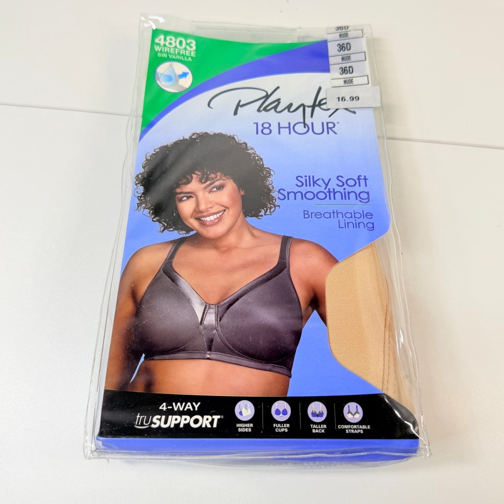 Playtex 18 Hour Silky Soft Smoothing Wirefree Bra 4803 Women 36D Nude Comfort